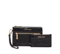 Anne Klein Ak - Set regalo da donna, 2 pezzi, con pochette con strass e custodia per carte di credito, nero, Taglia unica