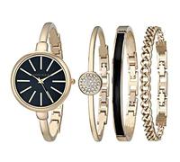 Anne Klein - Set orologio e bracciale rigido da donna, Nero/Oro