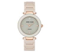 Anne Klein Orologio da polso da Donna, con quadrante con vero diamante e cinturino in ceramica, Marrone Chiaro/Oro Rosa