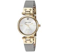 Anne Klein - Orologio da polso da donna, con vero diamante sul quadrante, con cinturino a bracciale in maglia mesh color oro, Due Toni