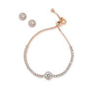 Anne Klein Set composto da bracciale e orecchini regolabili con cristalli trasparenti color oro e pietra centrale da 8 mm