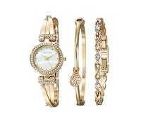 Anne Klein - Set con orologio da donna a bracciale rigido impreziosito da cristalli di alta qualità e bracciale, Oro
