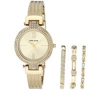 Anne Klein - Set con orologio da donna a bracciale rigido impreziosito da cristalli di alta qualità e bracciale, Oro