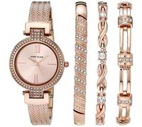 Anne Klein - Set con orologio da donna a bracciale rigido impreziosito da cristalli di alta qualità e bracciale, Oro Rosa