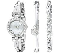 Anne Klein - Set con orologio da donna a bracciale rigido impreziosito da cristalli di alta qualità e bracciale, Argento