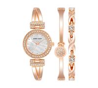 ANNE KLEIN - Set con orologio da donna a bracciale rigido impreziosito da cristalli di alta qualità e bracciale, Oro Rosa