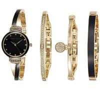 Anne Klein - Set con orologio da donna e bracciale rigido, impreziosito da cristalli di alta qualità, Oro/Nero
