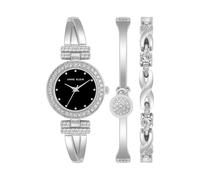 Anne Klein Set di orologio e bracciale da donna con cristalli di alta qualità, Argento/Nero, AK/1869BKST
