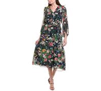 Anne Klein Three Quarter Sleeve V Neck Midi Vestito, Combo Notte Blu, 40 Donna