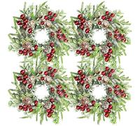 Anneaux pour Bougies | Ensemble de 4 Couronnes de Porte | Décoration de Table à Base de Baies Rouges et Cônes de Pin pour Salon Cheminée Salle à Manger Chambre - Décoration pour Fête de Mariage