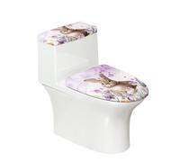 Annejudy Set di 2 copriwater con motivo floreale con coniglio, per Pasqua, con bordi elastici, copertura per serbatoio del WC, resistente, set di accessori per il bagno, lavabile in lavatrice