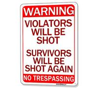 annekilly Cartello vintage in alluminio con scritta "Warning Violators Will Be Shot No Trespassing", per esterni, casa, cortile, strada, giardino, garage, porta, 30,5 x 20,3 cm