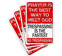 annekilly Confezione da 4 targhe vintage in metallo con scritta "No Trespassing Prayer is The Best Way to Meet God Trespassing is The Fastest Pub Outdoor Bar", poster retrò per casa, cucina