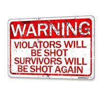 annekilly Targa in metallo vintage con scritta "No Trespassing Warning Violators Will Be Shot", cartello in alluminio per esterni, casa, cortile, strada, giardino, garage, porta, 30,5 x 20,3 cm