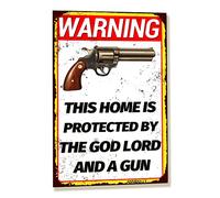 annekilly Targa vintage in metallo con scritta "No Trespassing Home Protected by The Good Lord and a Gun", per casa, garage, cortile, cucina, bar, decorazione da parete, 30,5 x 40,6 cm