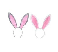 Anneome 2 pezzi Cerchietto Orecchie Coniglio in Peluche Accessorio Costume Pasqua Morbido e Resistente per Feste Cosplay Foto e Compleanni Design Carino Bianco e Grigio