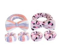 Anneome 2 set Fasce e Polsini in e Resistente Fascia con per Skincare e Lavaggio Assorbente Sudore Stile Leopardato Rosa e Righe Blu Rosse e Funzionale per Beauty Routine e Spa