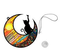 Anneome Decorazione Murale in Acrilico a Forma di Gatto sulla Mezzaluna, Ornamento da Parete Compatto e Colorato per Finestre, Decorazione da Appendere per Soggiorno e Camere da Letto