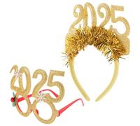 Anneome Fascia Capodanno Dorato per Feste Cerchietto e Occhiali Divertenti Accessori Riutilizzabili per Capodanno e Foto di Gruppo