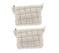 Anneome Set 2 Pezzi Borsa per Trucco Piatta Aperta Trapuntata, Organizer da Viaggio per Cosmetici Portatile in Tinta Unita, Beauty Case Imbottito per Articoli da Toeletta e Make-up