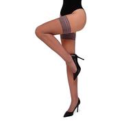 Annes styling Calze Rete - Calze a rete autoreggenti in silicone con estremità in pizzo e rombi alti, rete in nylon, perla, M-L