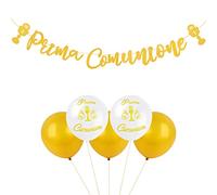 Annhao 10 PCS Prima Comunione Festone Ghirlanda Striscione di Carta Oro Addobbi Palloncino Banner con Santo Graal Decorativo per Cresima Battesimo (Oro)