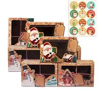 Annhao 12 Pezzi Scatole regalo festa di Natale, con 12 Pezzi Adesivi, con finestra, trasparente, Carta Kraft, per Caramelle Biscotti cupcake, fai da te