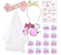 Annhao 17 pezzi Addio Nubilato Decorazione Sposa di Essere Bride to be Satin Sash Giarrettiera Cerchietto Tiara e Velo Matrimonio Tatuaggi Badge Occhiali Rosa con Il Pettine per Addio Nubilato