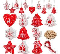 Annhao 50 Pezzi Ornamenti Natalizi in Legno da Appendere, Addobbi Pendenti, per Decorazioni Albero di Natale Fai da Te (Bianco + Rosso)
