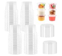 Annhao 60 Pezzi Contenitori plastica con coperchio 100 ML, 4oz Contenitori ermetici per alimenti, Tazze per Salsa, Condimenti, Snack, Slime(Trasparente)