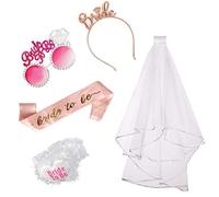 Annhao Addio Nubilato Decorazione, Sposa di Essere Bride to be Satin Sash Giarrettiera Sposa Cerchietto Tiara e Velo Sposa Matrimonio, Occhiali Rosa con Il Pettine per Hen Feste Notte, 5pcs