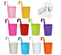 Annhao Vaso di Metallo, (Ganci Rimuovibili) 10 Metallo Ferro Vasi Di Fiori con Gancio per giardino Hanging Balcone Home Decor e 30 pezzi Marcatori di Piante, Di 10 Colori (10x10x8 cm)