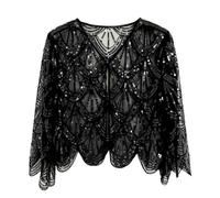 anni '20 con paillettes e perline, sciarpa da donna, sciarpa da sposa, per feste, Nero , Taglia unica