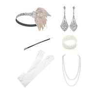 Anni '20 Cosplay Halloween Gatsby Accessori Fascia for capelli Collana Guanti Supporto Flapper for costumi Set for donne per Donna(Color 1)