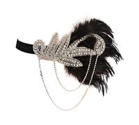 Anni '20 Fascia per capelli con piume per le donne Stile retrò Gatsby Fascia per capelli con piume di cristallo per matrimoni Fascia elastica in tessuto per le donne Cerimonie Accessori per capelli