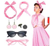 anni '50 per ragazze, fascia a pois | Set di orecchini pendenti fascia per abiti anni '50 | Sciarpa in chiffon, occhiali occhio di gatto, orecchini d'oro