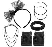 Anni 80 Vestiti,Accessori Anni 80,50 Pezzi Nero,Vestito A Tema Discoteca Per Donne Accessori,80Er Jahre Outfit Set,Adulti Anni '80 Donneaccessori,Anni 80,Set Scaldamuscoli Neon,80 Anni