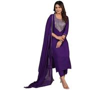 ANNI DESIGNER Kurta da donna con pantaloni e Dupatta, Viola, XL