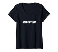 Anni d'oro Maglietta con Collo a V, Donna, Nero, XL