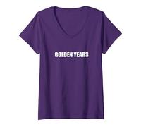 Anni d'oro Maglietta con Collo a V, Donna, Viola, XL