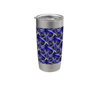 Anni Ottanta Blu Brillante Su Grigio Astratto Curva Ripetere Modello Bicchiere termico in acciaio inox doppia parete