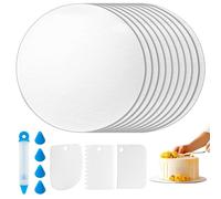 Annickee 10 Pezzi Sottotorta Tondo 20cm Cartone, Piatto Torta Rotondo Riutilizzabile da 3mm di spessore, Vassoio Torta con Spatola per Dolc e Penna in Silicone, Piatti per Torta di Feste, Matrimoni