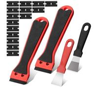 Annickee 2 Pezzi Raschietto Plastica Riutilizzabile, con 2 Metallico Raschietto 150 Lame di Plastica, Spatola Antigraffio per Vetro, Piano Induzione, Forno, Rimuove Adesivi Auto