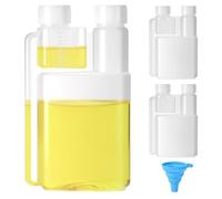 Annickee 3 flaconi dosatori a doppio collo in PEHD, 1 x 1 litro vuoti con camera dosatrice da 100 ml, 2 x 100 ml con camera dosatrice da 5 ml, misurino olio con imbuto in silicone, per scooter, moto