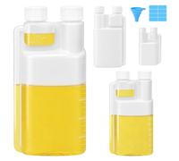 Annickee 4 Flaconi Dosatori a Doppio Collo in PEHD, Misurino Olio | 1 Litro Vuoti con Camera Dosatrice da 50 ml, 500ml mit 30ml, 250ml mit 20ml, 100ml mit 5ml, con Imbuto in Silicone adesivi