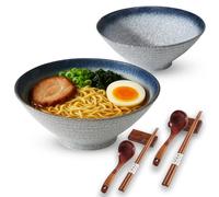 Annie's Cocina - Set di 2 ciotole in porcellana per ramen da 1000 ml, con bacchette in legno, cucchiai e poggiapiatti, ciotola giapponese per ramen, insalata di zuppe, cereali, pasta, microonde e