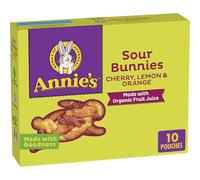 Annie's Sour Bunnies - Spuntini per bambini con aroma di frutta, ciliegia, limone e arancia, spuntini per il pranzo della scuola, realizzati con succo di frutta biologico, 10 pezzi, 200 ml