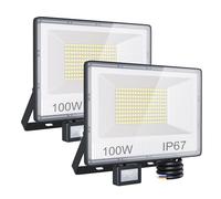 ANNIFUNLY 100W Faretto Led da Esterno con Sensore di Movimento, 2 Pezzi 10000LM Faro Led Esterno 6500K Bianca Fredda IP67 Impermeabile Faretti LED Proiettore Esterni per Giardino, Garage, Cortile