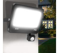 ANNIFUNLY Faretto Led da Esterno con Sensore di Movimento, 1 Pezzi 50W 5000LM Faro Led Esterno 6500K Bianca Fredda, IP66 Impermeabile Faretto con Sensore di Movimento per Garage Giardino Terrazza