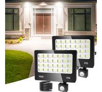 ANNIFUNLY Faretto Led da Esterno con Sensore di Movimento, 2 Pezzi 100W 10000LM Faro Led Esterno 6500K Bianca Fredda, IP66 Impermeabile Faretto con Sensore di Movimento per Garage Giardino Terrazza